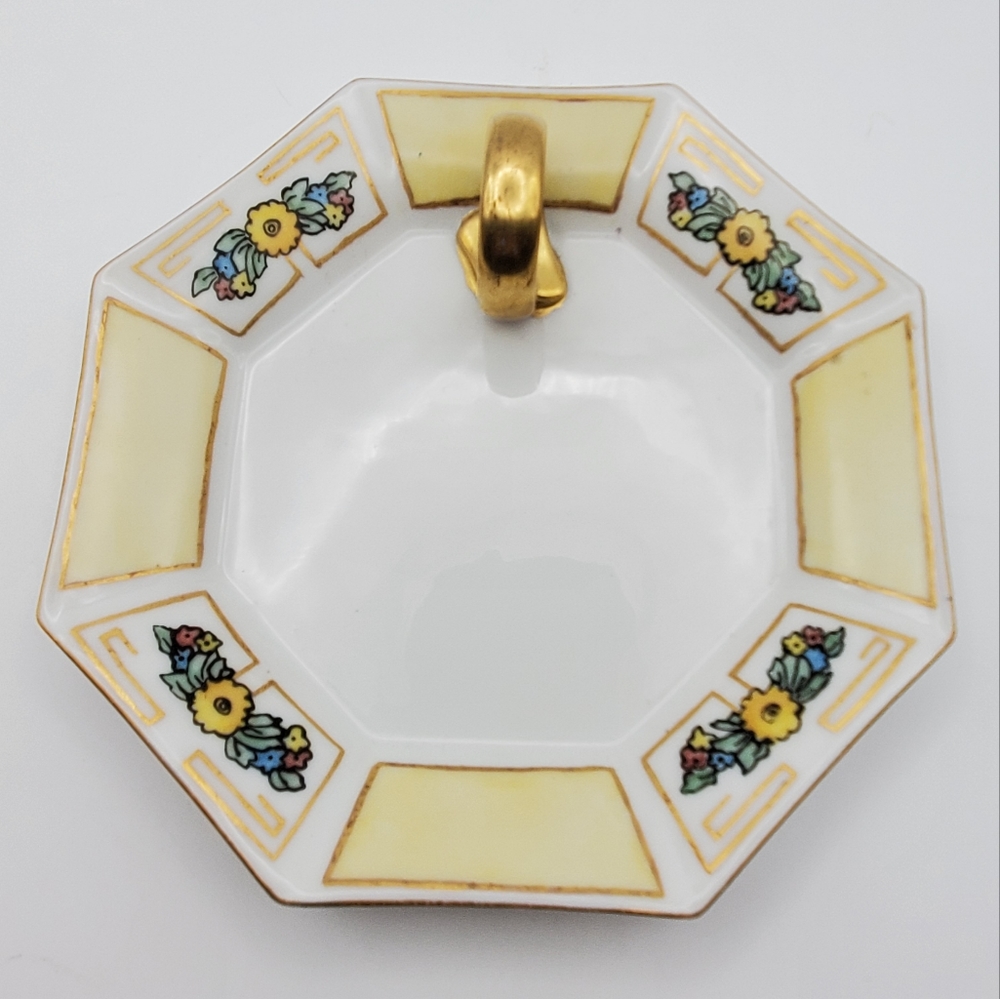 La Seynie Limoges Small Serving Dish Yellow Floral Hand Painted Octagonal Plate